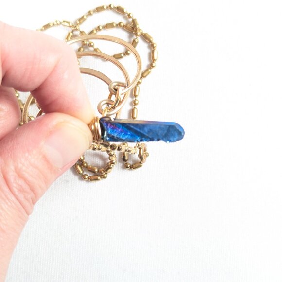 Triple Moon Goddess pendant, wiccan pagan witch Rainbow crystal wand jewelry - Picture 4 of 9